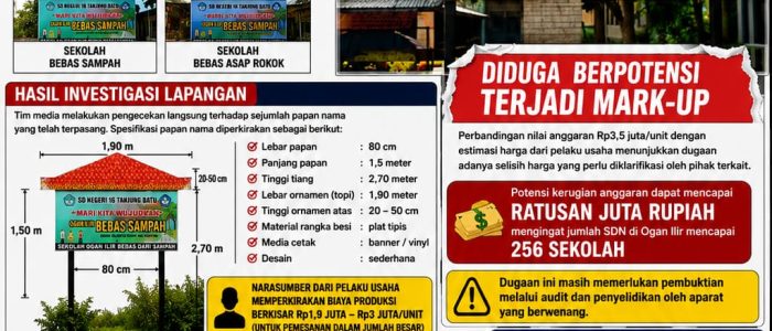 Diduga Ada Mark-up Papan Nama SDN Se-Kabupaten Ogan Ilir, Anggaran Rp3,5 Juta per Unit Jadi Sorotan Diduga Ada Mark-up Papan Nama SDN Se-Kabupaten Ogan Ilir, Anggaran Rp3,5 Juta per Unit Jadi Sorotan
